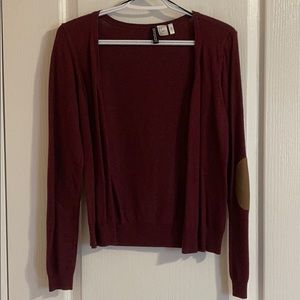 Maroon cardigan with elbow patch